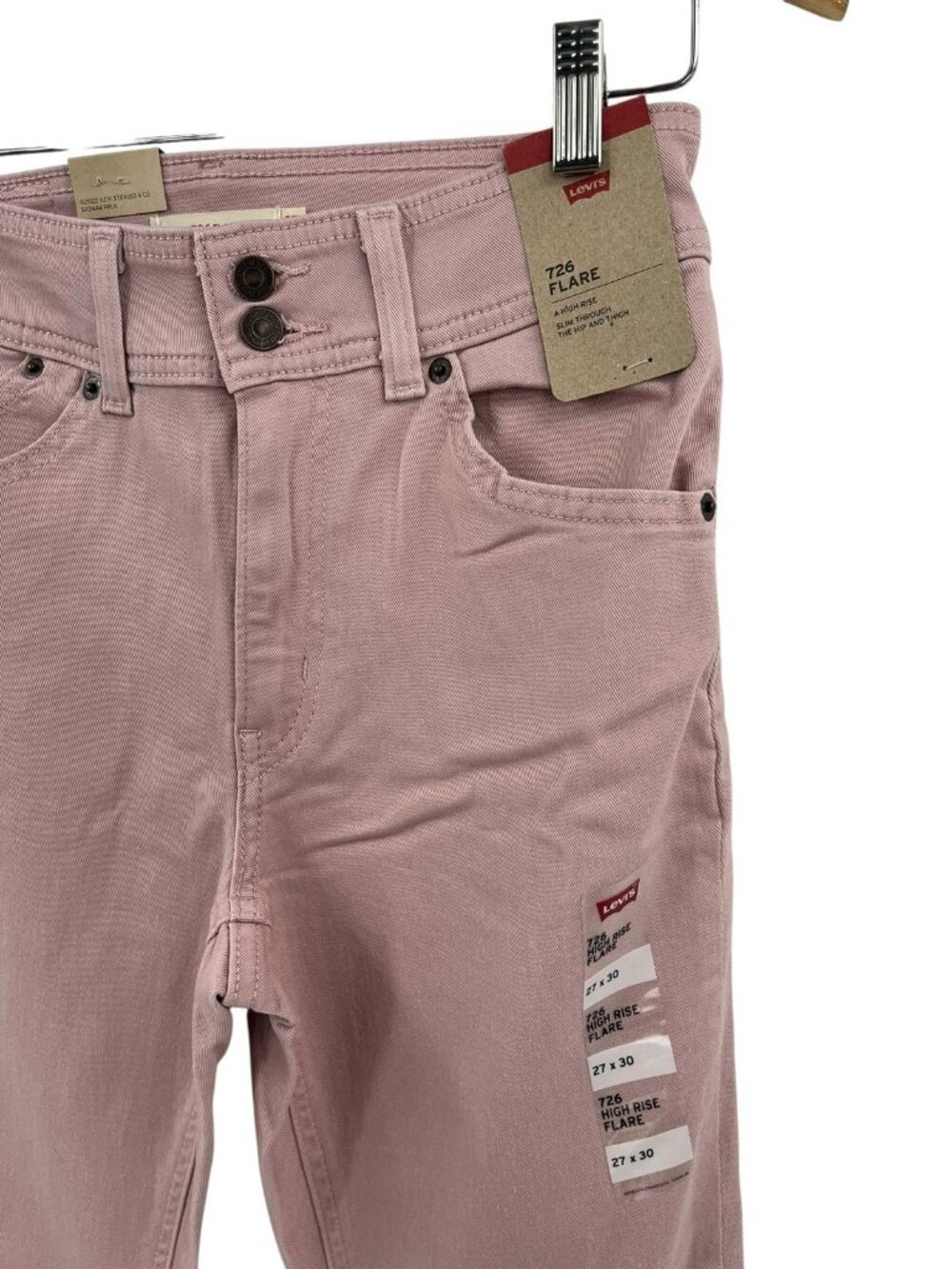 LEVI'S Women's Light Pink Denim 726 High Rise Flare Jeans NWT Size 27 - Picture 2 of 7